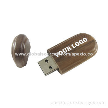 Walnut USB Stick, Customized Logos Welcomed, 1 to 32GB Capacity, Supports Microsoft's Windows OS
